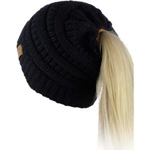 Women's High Ponytail Beanie Soft Stretch Hat